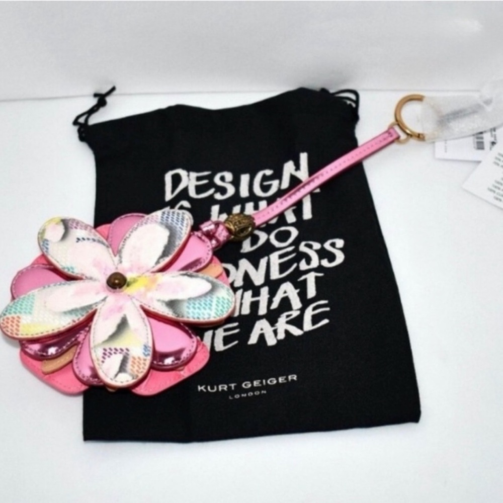 KURT GEIGER• Pink Floral Leather Bag Charm - Picture 10 of 11